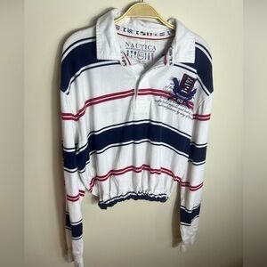 Nautica Maritime Heritage Striped Rugby Shirt Upcycled Size XL Vintage Americana
